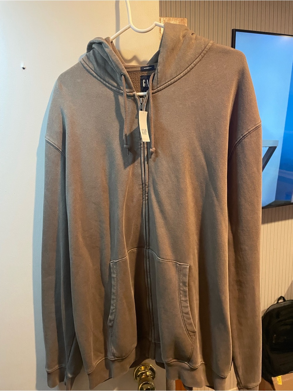 GAP Men's Faded Tan Full-Zip Hooded Sweatshirt Size XL